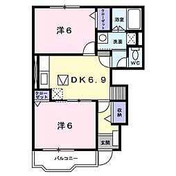 コーポ東野B 1階2DKの間取り