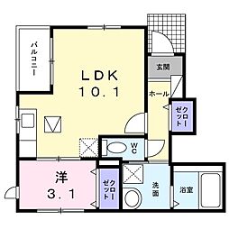 アルカンシェル・吉田B 1LDKの間取図画像
