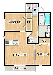 プレミアム小郡 2LDKの間取図画像