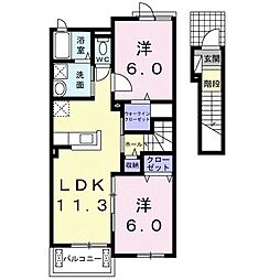 プロムナード・コスモス 2LDKの間取図画像