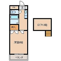 ウィステリア小郡 1Kの間取図画像