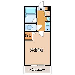 プレステージ小郡 1Kの間取図画像