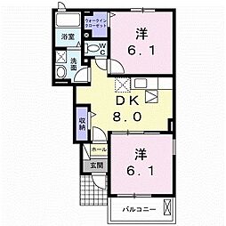 アミティエサード3 2DKの間取図画像