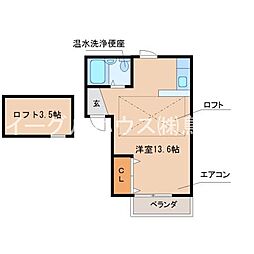 サンハートI 2階ワンルームの間取り