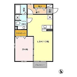 ジュネス・鳥栖 1階1LDKの間取り