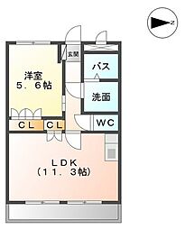 メゾンドコンフォースI 2階1LDKの間取り
