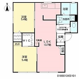 コンフォール川原田E棟 1階2LDKの間取り