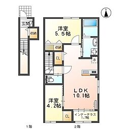 ヨネズホーム 2階2LDKの間取り