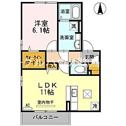 ハートランドA棟 1階1LDKの間取り