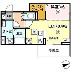 フリーデンやりた 2階1LDKの間取り