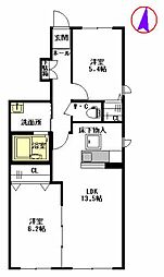シャーメゾンK 1階2LDKの間取り