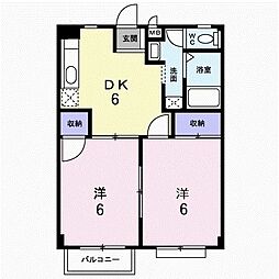 リベルテ轟 2階2DKの間取り
