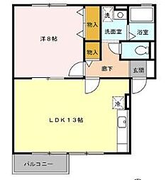 コンフォール布津原 2階1LDKの間取り