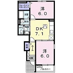 ラシーヌ　ITO　B 1階2DKの間取り