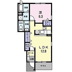 ピュアネス今泉II 1階1LDKの間取り