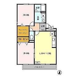 ロイヤルステージタウン鳥栖B 2LDKの間取図画像