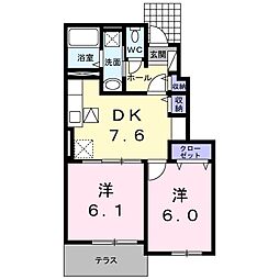 グラース・エム 2DKの間取図画像