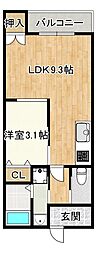 リベルタ基山 1LDKの間取図画像