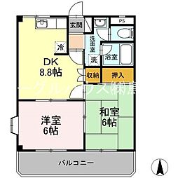 シティーパラス蔵上 2DKの間取図画像