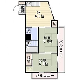 JR信越本線 長野駅 徒歩20分の賃貸マンション 3階2DKの間取り