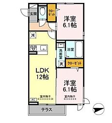 グランスクエアIII番館 3階2LDKの間取り