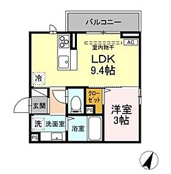 グランスクエアIV番館 3階1LDKの間取り