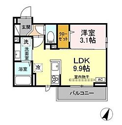 グランスクエアIV番館 3階1LDKの間取り