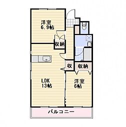 JR信越本線 長野駅 徒歩25分の賃貸マンション 3階2LDKの間取り