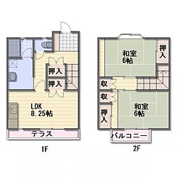 JR信越本線 長野駅 徒歩28分の賃貸タウンハウス 2階2LDKの間取り