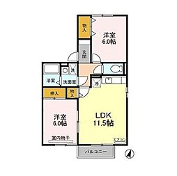 JR信越本線 長野駅 4.8kmの賃貸アパート 2階2LDKの間取り
