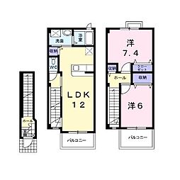 JR信越本線 長野駅 徒歩31分の賃貸アパート 2階2LDKの間取り