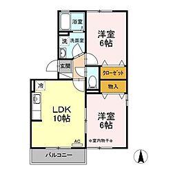 長野電鉄長野線 長野駅 徒歩30分の賃貸アパート 3階2LDKの間取り