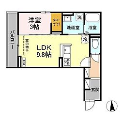 JR信越本線 長野駅 徒歩22分の賃貸アパート 3階1LDKの間取り
