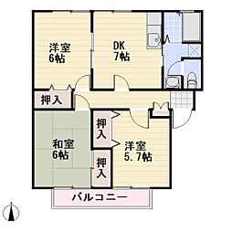 JR信越本線 長野駅 4kmの賃貸アパート 2階3DKの間取り