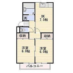 JR信越本線 長野駅 徒歩30分の賃貸アパート 1階2DKの間取り