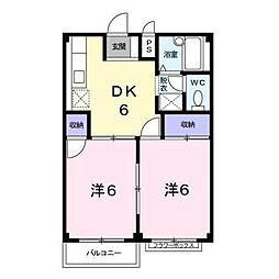 JR信越本線 長野駅 徒歩34分の賃貸アパート 2階2DKの間取り