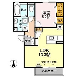 長野電鉄長野線 信濃吉田駅 徒歩27分の賃貸アパート 1階1LDKの間取り