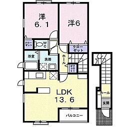 JR信越本線 長野駅 4.8kmの賃貸アパート 2階2LDKの間取り
