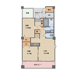 JR信越本線 長野駅 徒歩13分の賃貸マンション 3階2LDKの間取り