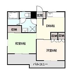 JR信越本線 川中島駅 徒歩17分の賃貸マンション 3階2DKの間取り