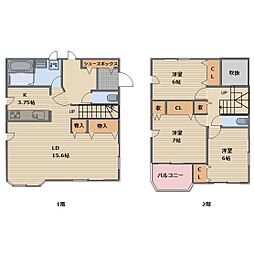 JR信越本線 安茂里駅 徒歩18分の賃貸一戸建て 2階3LDKの間取り