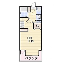 JR信越本線 長野駅 徒歩13分の賃貸マンション 2階ワンルームの間取り