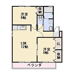 JR信越本線 長野駅 徒歩25分の賃貸アパート 1階2LDKの間取り