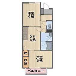 JR信越本線 長野駅 3.1kmの賃貸アパート 2階2DKの間取り
