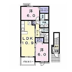 JR信越本線 長野駅 5.4kmの賃貸アパート 2階2LDKの間取り