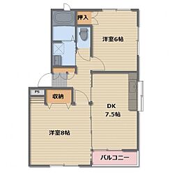 アーバンエルム 2DKの間取図画像