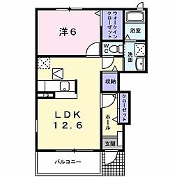 ガーデンハウス朝日山A 1LDKの間取図画像
