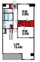 JR鹿児島本線 新宮中央駅 徒歩11分の賃貸マンション 8階2LDKの間取り
