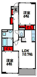 ヒルズ宮司3 2LDKの間取図画像