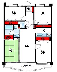 JGM千鳥タウンコートF 4LDKの間取図画像